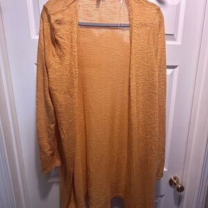 As U Wish Mustard Long Open Knit Cardigan